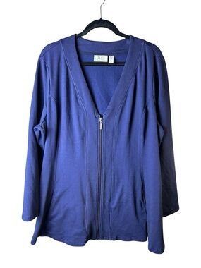 Denim & Co Active French Terry zip-front jacket Blue Size 1X